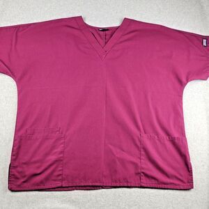 Cherokee Scrubs Workwear Womens Burgundy V Neck Short Sleeve Pockets Medicalwear
